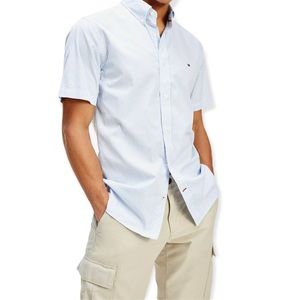 Tommy Hilfiger short sleeve blue & white striped button down shirt size 2XL
